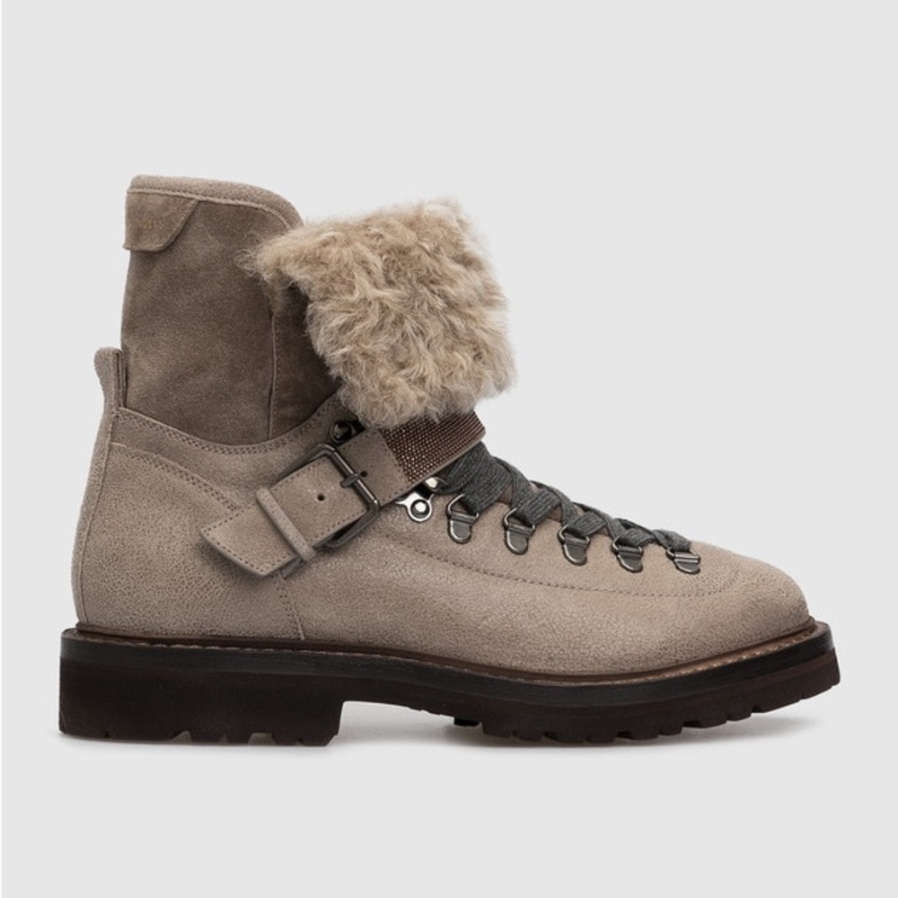 Brunello Cucinelli Buffered Leather Shearling Boo… - image 1